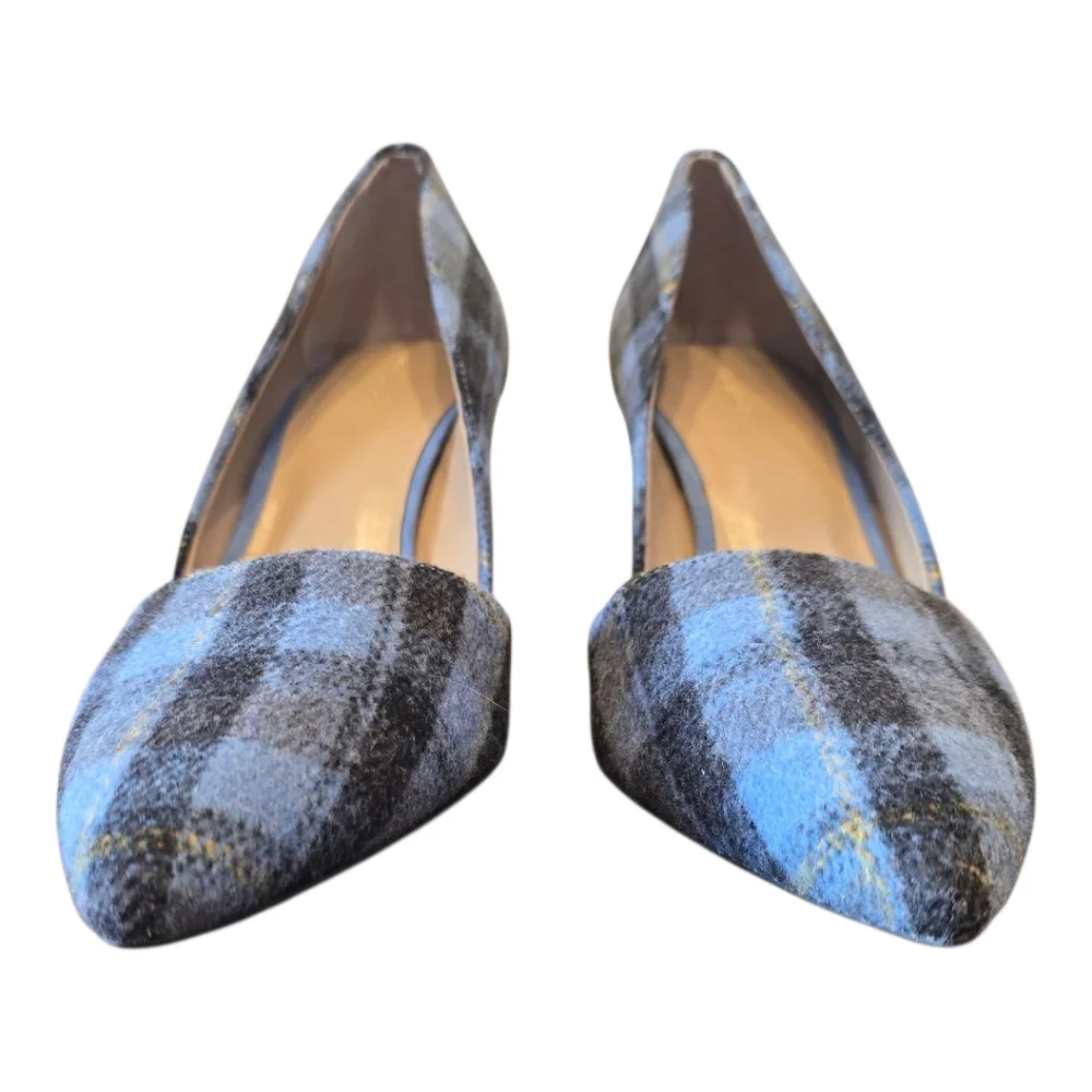 Ann Taylor Azra D'Orsay Blue Grey Plaid High Heel Pumps 10 - Picture 3 of 8
